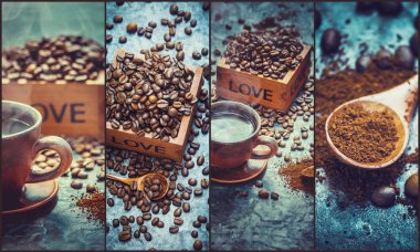 kahve birçok resim kolaj. 