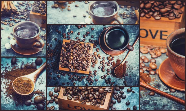 Collage many pictures of coffee. — Stock Photo, Image