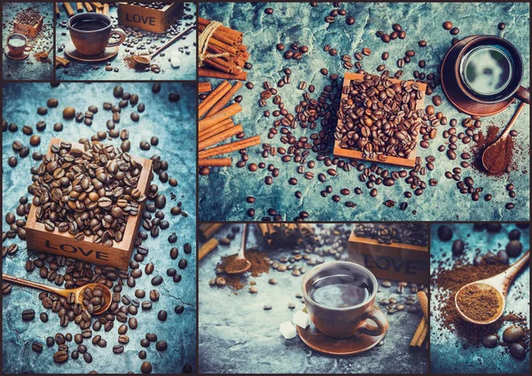 kahve birçok resim kolaj. 