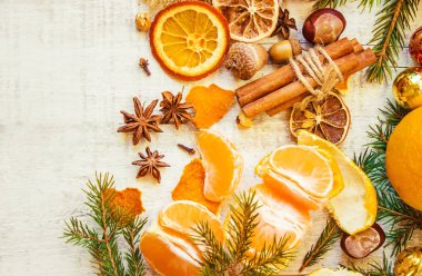 Mandalina ile Noel arka plan. Seçici odak. 