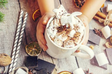 Hatmi ile Noel içki. Seçici odak. 