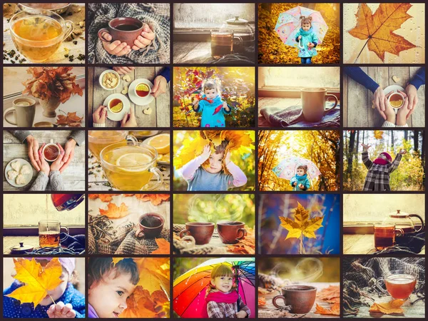 Collage de niños y otoño. Enfoque selectivo . — Foto de Stock