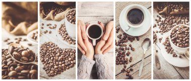 kahve birçok resim kolaj. 