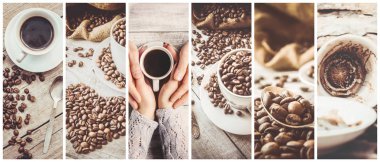 kahve birçok resim kolaj. 