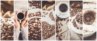 kahve birçok resim kolaj. 