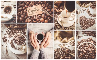 kahve birçok resim kolaj. 