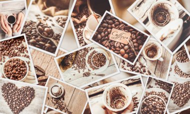 kahve birçok resim kolaj. 