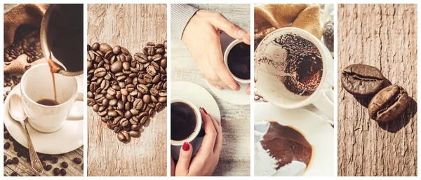 Collage many pictures of coffee. — Stock Photo, Image