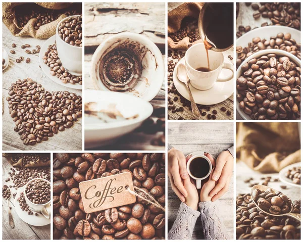 Collage many pictures of coffee. — Stock Photo, Image