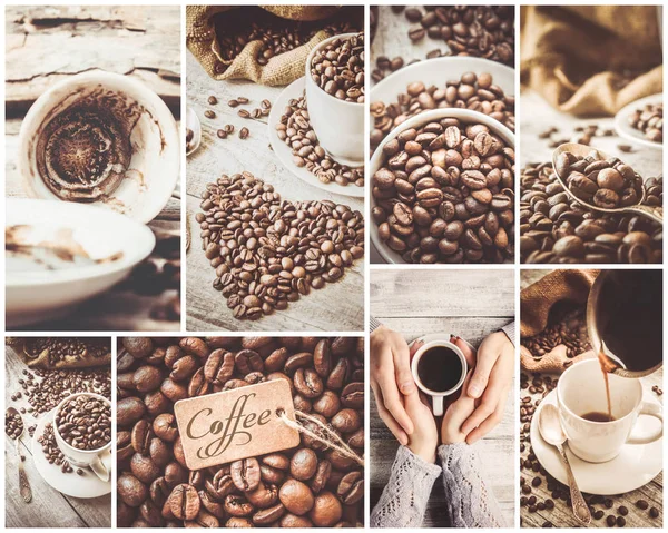 커피의 많은 사진을 콜라주합니다. — 스톡 사진