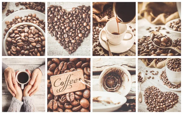 Koláž mnoho fotografií z kávy. — Stock fotografie