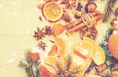 Mandalina ile Noel arka plan. Seçici odak. 