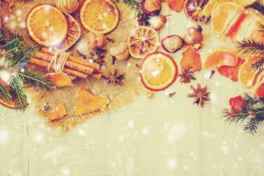 Mandalina ile Noel arka plan. Seçici odak. 