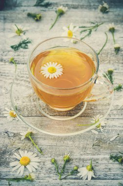 Papatya çayı. Seçici odak.