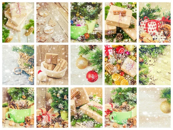 Collage van foto's van kerst. — Stockfoto