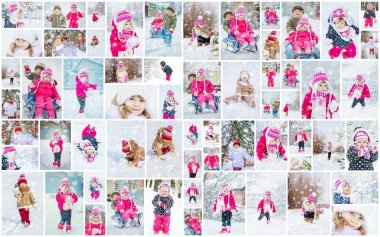 Collage children winter photo. Selective focus.  clipart