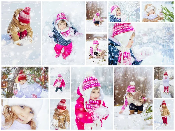 Collage enfants photo d'hiver. Concentration sélective . — Photo