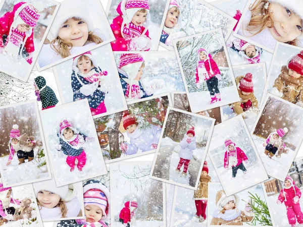 Collage enfants photo d'hiver. Concentration sélective . — Photo