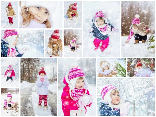 Collage children winter photo. Selective focus. — Stock Photo, Image