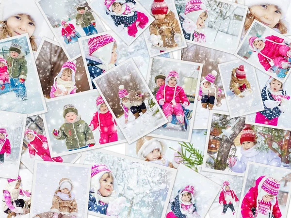 Collage children winter photo. Selective focus. — Stock Photo, Image