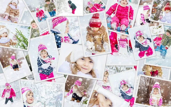 Collage children winter photo. Selective focus. — Stock Photo, Image