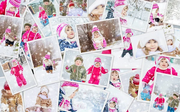 Collage enfants photo d'hiver. Concentration sélective . — Photo