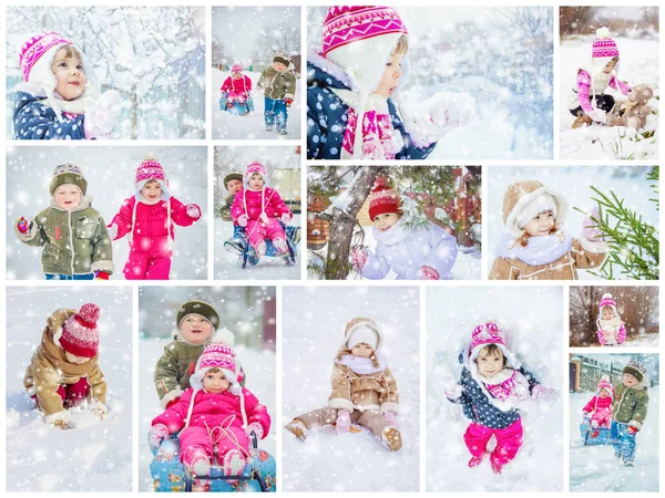 Kolaż zdjęcie zimowe dzieci. Selektywny fokus. — Zdjęcie stockowe