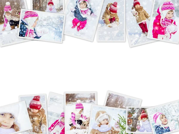 Collage enfants photo d'hiver. Concentration sélective . — Photo