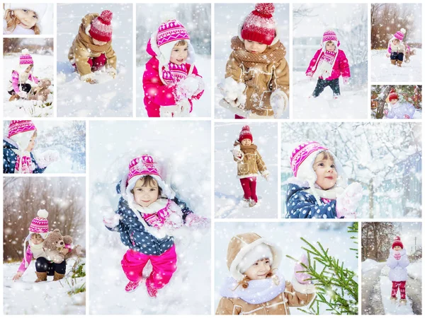 Colagem crianças foto de inverno. Foco seletivo . — Fotografia de Stock