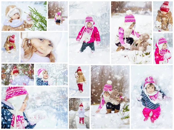 Collage children winter photo. Selective focus. Kids. — Stock Photo, Image