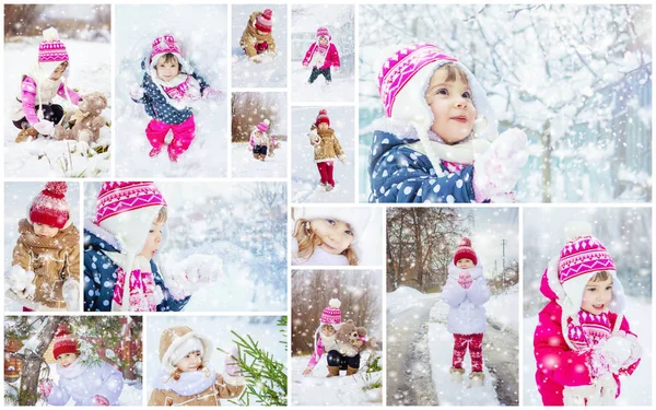 Collage children winter photo. Selective focus. — Stock Photo, Image