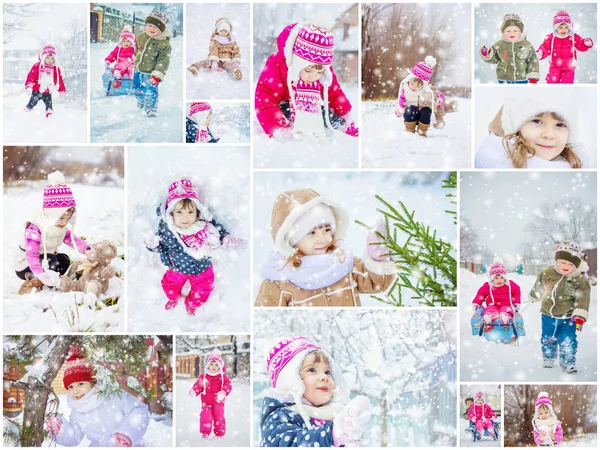 Collage children winter photo. Selective focus. — Stock Photo, Image