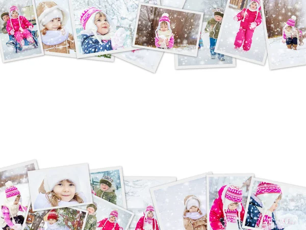 Collage children winter photo. Selective focus. — Stock Photo, Image