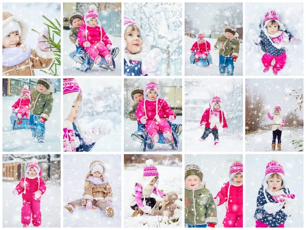 Collage children winter photo. Selective focus. — Stock Photo, Image