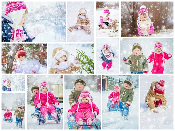 Collage children winter photo. Selective focus. — Stock Photo, Image