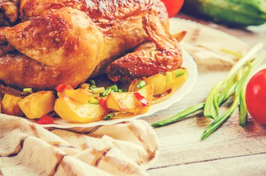 Kızarmış tavuk. Şükran günü. Seçici odak.