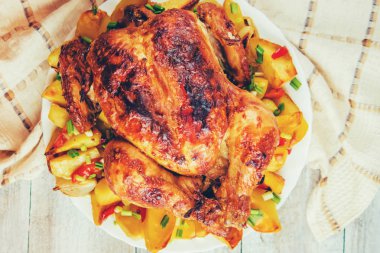 Kızarmış tavuk. Şükran günü. Seçici odak.