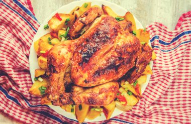 Kızarmış tavuk. Şükran günü. Seçici odak.