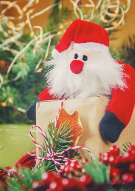 Hediyeler ile ahşap arka plan. Seçici odak. 