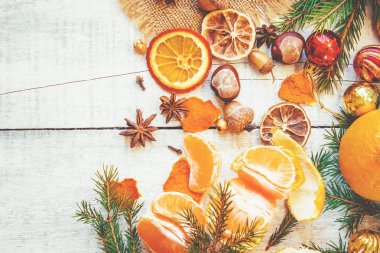 Mandalina ile Noel arka plan. Seçici odak.