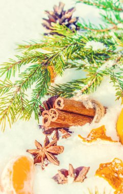 Mandalina ile Noel arka plan. Seçici odak.