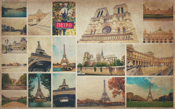 Collage France Paris. Selective focus. 