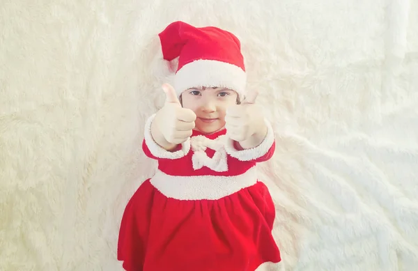 Dítě Kostýmu Santa Clause Světlém Pozadí Selektivní Fokus — Stock fotografie
