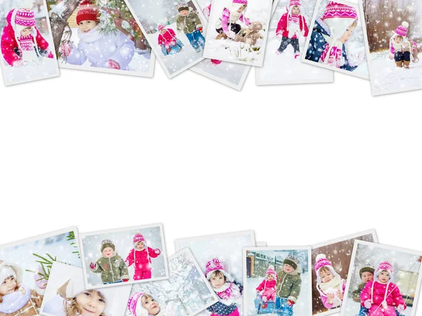 Collage Enfants Photo Hiver Concentration Sélective — Photo