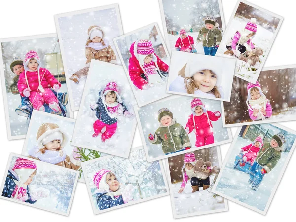 Kolaż Zdjęcie Zimowe Dzieci Selektywny Fokus — Zdjęcie stockowe