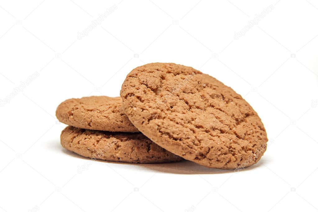 Oatmeal cookies on a white background. Isolate. Selective focus. 