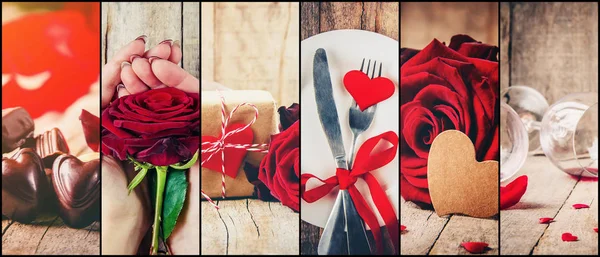 Collage Kärlek Och Romantik Selektivt Fokus — Stockfoto