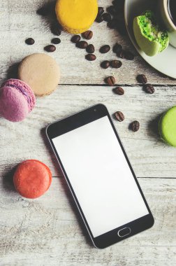 Bademli kurabiye ve kahve. Kahvaltı. Seçici odak. 