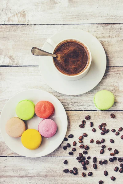 Macaroons Coffee Breakfast Selective Focus — Stock Photo, Image