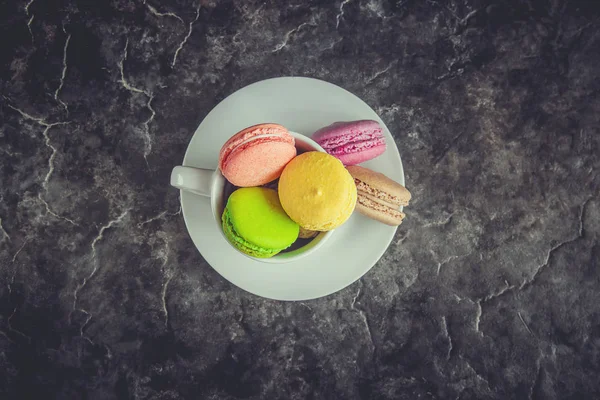 Macaroons Café Pequeno Almoço Foco Seletivo — Fotografia de Stock